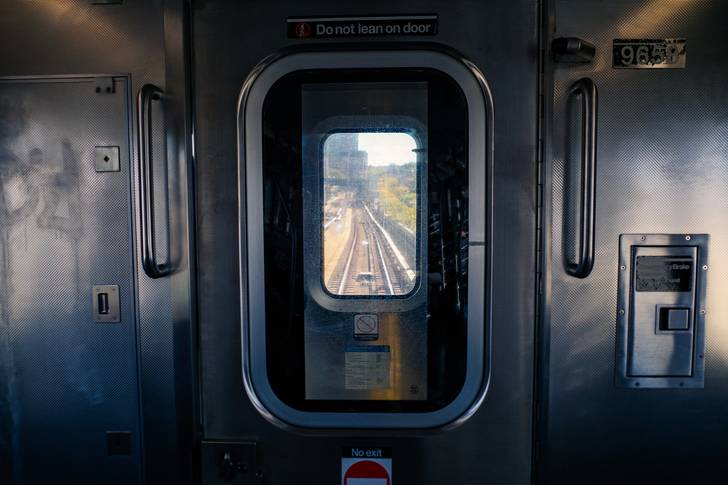 looking out the front window of the first car on a subway train